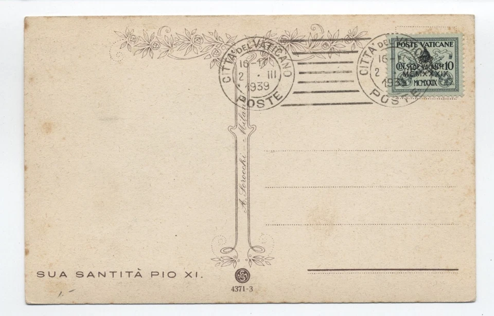 1939 Vatican City postcard machine cancel, pope Pius XI [y10468] - Image 1 of 3