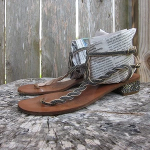 Valentino T-Strap Sandals Womens US9 EU39.5 Silver Leather Crystal Embellishment - Picture 1 of 21