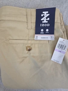IZOD Mens 32 Chino Golf Shorts Saltwater Classic Fit Khaki Preppy 9.5 Inseam NEW - Picture 1 of 9