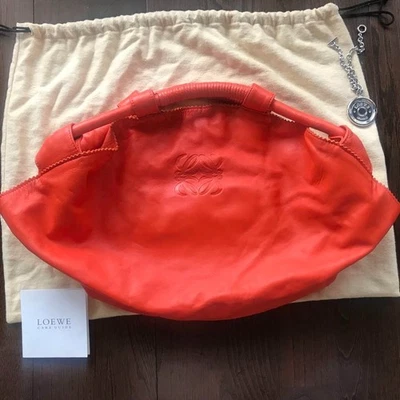 Authentic LOEWE Nappa Aire Hand Bag Leather Anagram Logo Orange Charm Vintage - Image 1 of 4