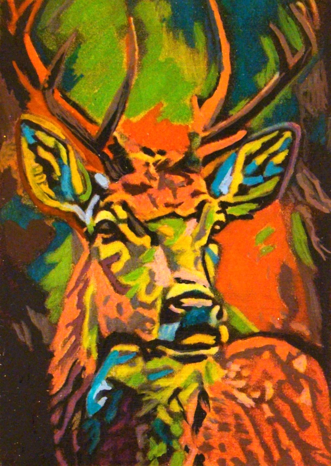 Олень и утренний свет, история и ACEO оригинал 2,5 x 3,5 дюйма - Изображение 1 из 1