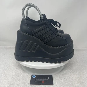 Demonia Stomp-28 Women’s Wedge Black Platform Shoes Boots Goth Punk Size 6 Lace - Picture 1 of 5