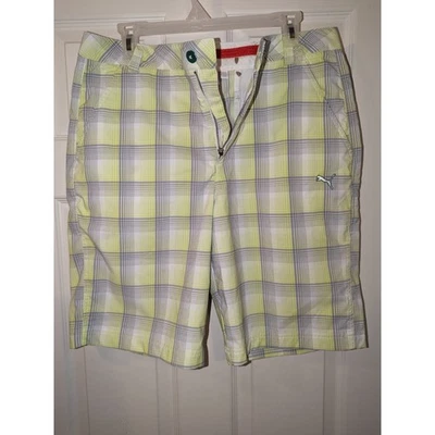 Шорты мужские Puma 32 неоново-зеленые для гольфа клетчатые полиэтиленовые плоские спереди как новые Ricky Fowler - Изображение 1 из 4