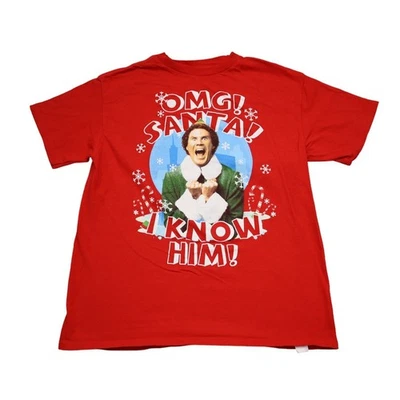 Elf Shirt Boys S Red Short Sleeve Crew Neck Graphic Print Cotton Casual Tee - Image 1 of 4