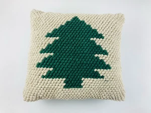 Christmas Tree Loops Holiday Throw Pillow Green Cream Hooked Mina Victory XMAS - Picture 1 of 11