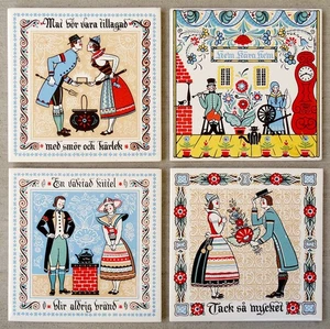 Berggren Tile LOT of 4 Tiles Scandinavian Swedish Nordic Folk Art Trivet Vintage - Picture 1 of 2