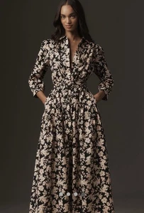 Anthropologie English Factory Long Sleeve Midi Shirt Dress Sz Md Black - Picture 1 of 12