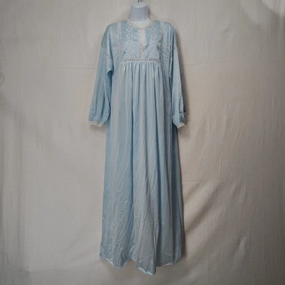 Vtg Vanity Fair Nightgown Sz SML Long Sleeve Satin Embroidered Lace Trim Nylon  - Image 1 of 4
