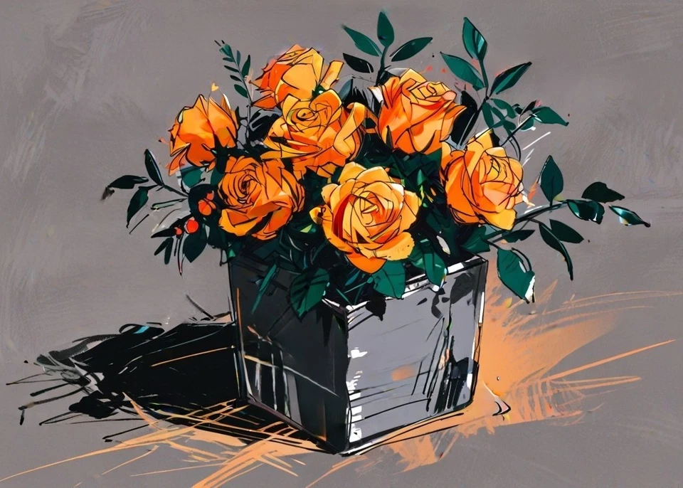 ACEO Mini **Impresión artística** Bodegón y florero con flores de rosas naranjas de Saulite Foto 1 de 1