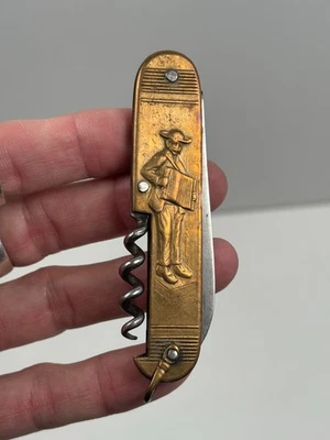 Ancien Couteau plliant PRADEL Plaquette laiton style Coursole Basket Accordéon - Photo 1/4