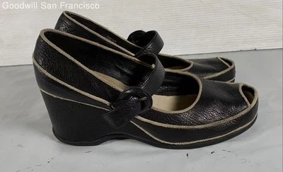 Aerosoles Cuero Negro Peep Toe Correa Ajustable Cuña Mary Jane Mujer Tacones 7 Foto 1 de 4