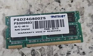 PC Apple Patriot PSD28G800SK 4GB PC2-6400 DDR2-800 CL6 200-Pin SoDIMM Laptop RAM - Picture 1 of 2