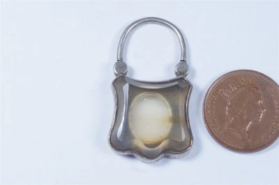 PLATA ÁGATA CANDADO MEDALLÓN PULSERA CIERRE - ANTIGUO INGLÉS c1880 Foto 1 de 4