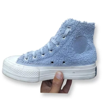 Converse High top Shearling fluffy Baby Blue Trainer Size UK 3 Blue VGC - Image 1 of 4