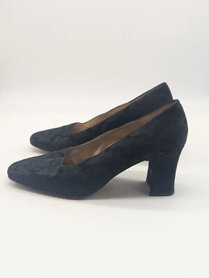 Zapatos de salón Ann Marino para mujer 9M 3" tacones florales negros tela de cuero gruesos  Foto 1 de 4