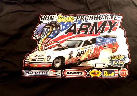 NEW! Don THE SNAKE Prudhomme 1974 Chevy Vega SNAKE Caricature 2XL Black T-Shirt Cover