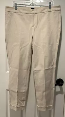 Saks Fifth Avenue  Pants Women's size 14 Ivory Ankle Cuffed Tapered Cotton Blend - Image 1 of 4