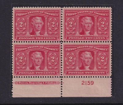1904 Sc 324 Louisiana Purchase 2c Jefferson MHR full OG plate block of 4 (2A - Image 1 of 2