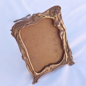 Brass Picture Frame Ornate Vintage Italian Art Deco With Stylized Lady 7x5" - Picture 1 of 9