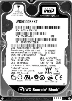 Disk WD Black WD5000BEKT 500GB 7200U/Min SATA III 16MB Cache 2.5'' Pollici - Immagine 1 di 4