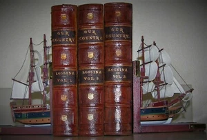 OUR COUNTRY;A HOUSEHOLD HISTORY, LOSSING, 3 VOLUMES, c1880 LEATHER, ILLUSTRATED - Picture 1 of 12