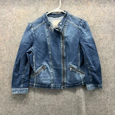 Rebecca Taylor Jacket Women Small Blue Denim Cotton Full Zip Washed Moto Jean - Image 1 of 4