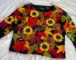 Michael Simon 1998 Vintage Colorful Fall Leafs Cardigan Sweater Sz P Small - Picture 1 of 7