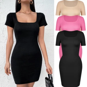 Para mujeres Prendas moldeadoras completas Vestido manga corta Abdomen Cuello cuadrado Bodycon Vestido/ - Imagen 1 de 27
