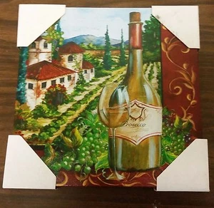 1 QUADRO DECORAZIONE PARETE TELA CUCINA, app. BOTTIGLIA VINO E VETRO 12" x 12", - Foto 1 di 5