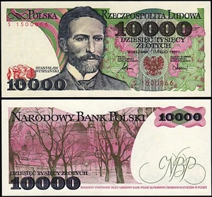Poland 10000 Zloty 1987, UNC, P-151a, S.Wyspianski, Different Prefixes - Picture 1 of 3