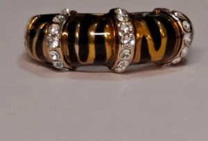 Brown Black Ceramic Striped Rhinestone Studded Accents Costume Fashion Ring S: 7 - Picture 1 of 7