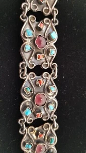 "Pulsera México estilo Taxco plata esterlina .925 ámbar, turquesa 7,5""" - Imagen 1 de 16