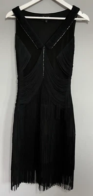 Phase Eight Fringed Little Black Dress with Diamantes UK 8 Occasion Party Event - Image 1 of 4