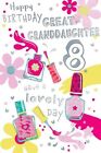 Happy 8th Birthday Great Granddaughter Greetings Card Verse Insert Foiled Makeup