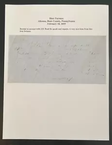 1855 Quittung aus Blair Eisenofen Altoona, Blair County, PA - Bild 1 von 5