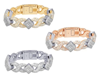 Princess 23 CT Real Diamond Infinity Links Bracelet Gold  15MM   8.5" - Image 1 of 4