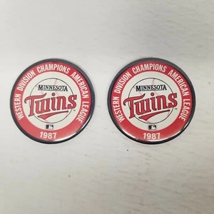 Vintage 1987 Minnesota Twins MLB Western Division Champions 3.5" Pin Lot of 2 - Picture 1 of 3