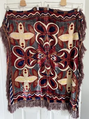 Zara Special Edition Large Bohemian  Silk Mix Velvet Two Sided Fringed Scarf VGC - Image 1 of 4
