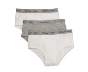 Calvin Klein Boys' Cotton Briefs 3pk, White & Htr Grey, XS (4-5). - Picture 1 of 1