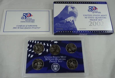 2002-S US Mint Statehood Quarters Proof Set 5 Coins Box & COA OGP Cameo - Image 1 of 4