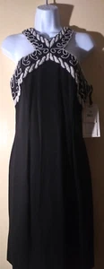 VTG SCOTT MCCLINTOCK SZ 10 KNEE LENGTH BLACK COCKTAIL DRESS W/ WHITE BEADING - Picture 1 of 9