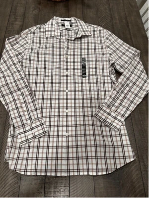 Camisa abotonada a cuadros Banana Republic para hombre, talla M, blanca/marrón Foto 1 de 2