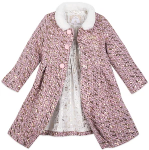 Disney Princess Girl's Tweed Coat Pink Sequins Faux Fur Collar Size 5-6 - Picture 1 of 9