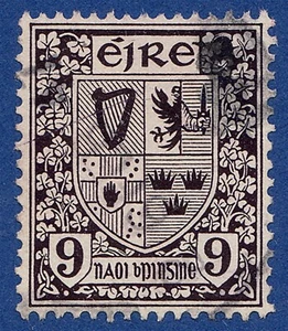 IRELAND 1940 9d DEEP VIOLET ARMS OF IRELAND  SG120  FU - Picture 1 of 1