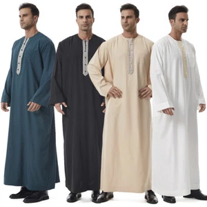 Saudí Para hombres Thobe Jubba Dishdasha Hombres Musulmán Kaftan Ramadán Musulmán Ropa Árabe - Imagen 1 de 24