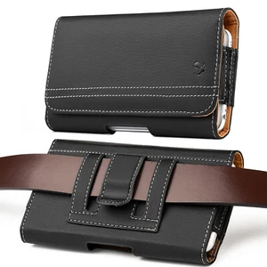 7" Horizontal Phone Leather Belt Clip Pouch Case Holster For iPhone 16 Pro Max - Picture 1 of 8