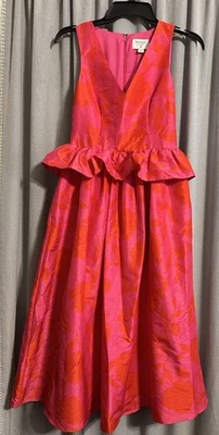 Kate Spade Women's Sz 00 Dress, Maxi Red & Fushia Sleeveless Ruffle Around Waist - Image 1 of 4