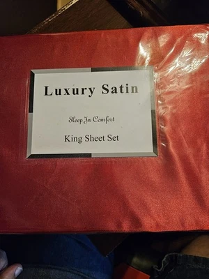 luxury satin sleep in comfort king sheet set 100% polyester - Image 1 of 4