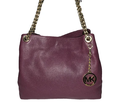 Michael Kors Jet Set Large Gold Chain Plum Grain Leather Shoulder Bag Tote - Image 1 of 4