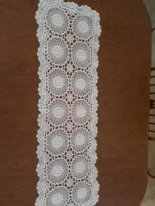 45” Cotton Crocheted Table Runner - Dresser Scarf - Cream - 13” Wide - Picture 1 of 2